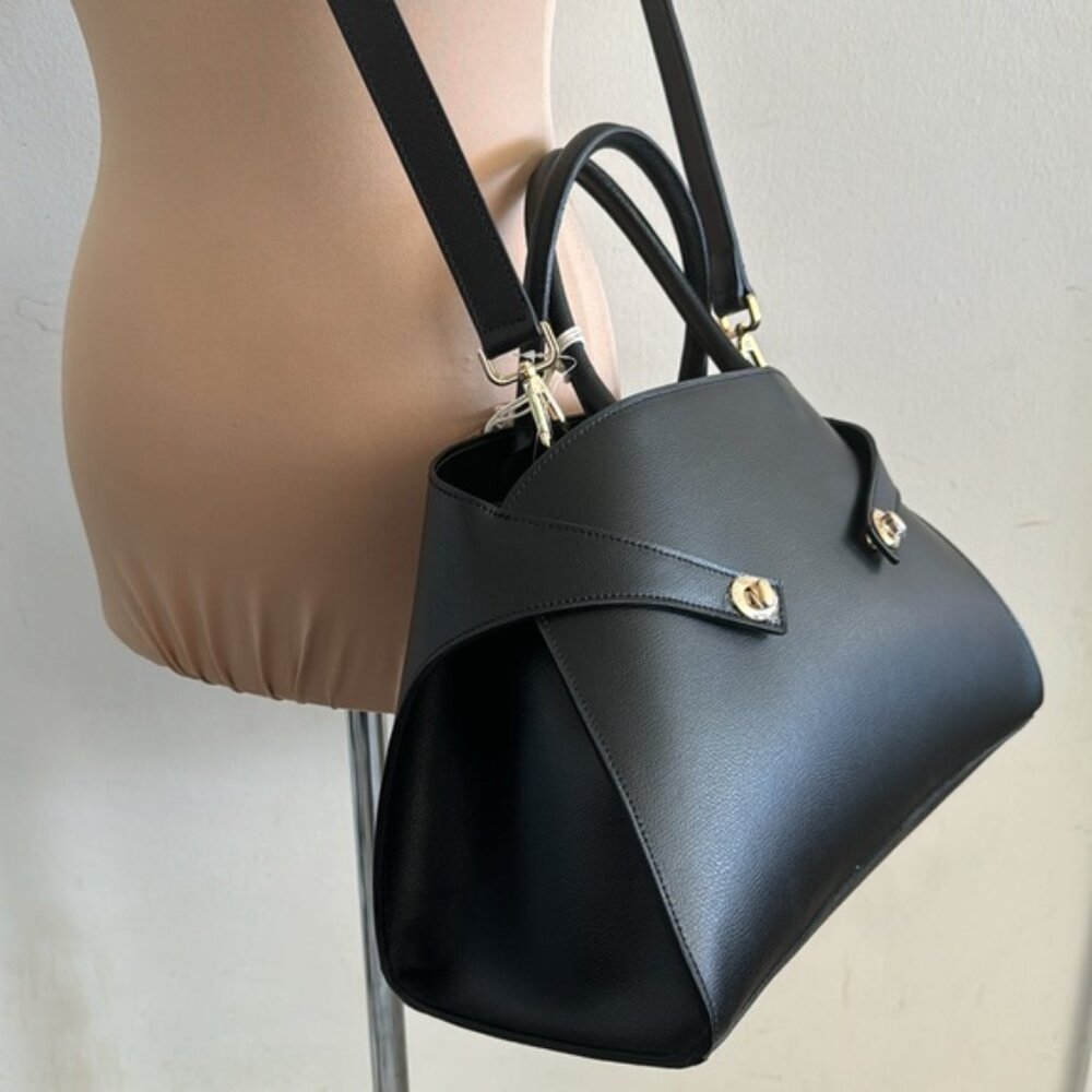 Anna Paola Annie Handbag Genuine Leather Italy Tote Crossbody Black - Picture 7 of 14